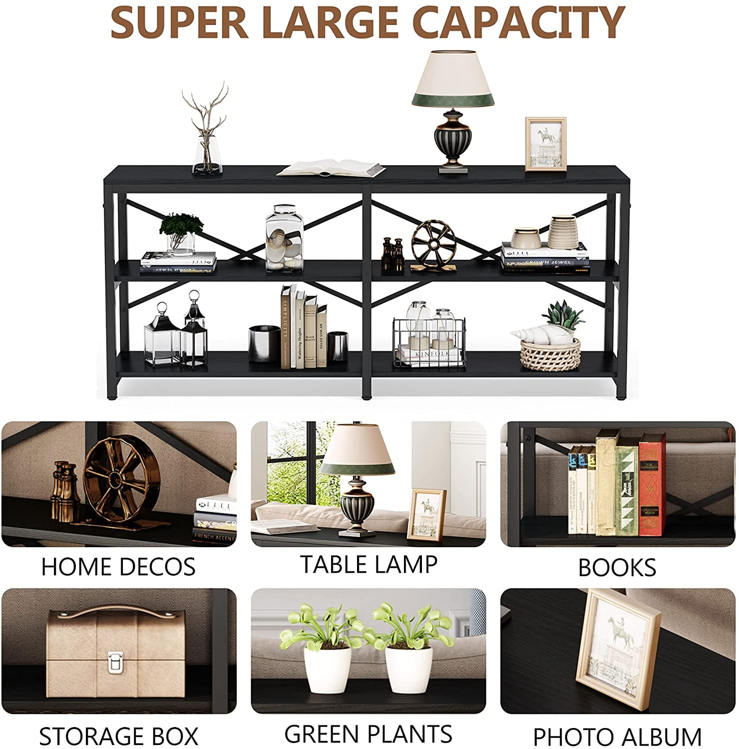 Tribesigns 70.9" Console Sofa Table Behind Couch Table, 3 Tier Modern Hallway Entryway Table with Storage Shelves