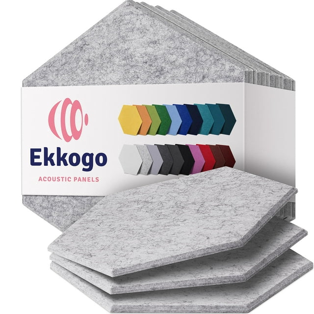 Paneles acústicos Ekkogo, 12 unidades, insonorizados, 14 x 12,1 x 1 cm, color blanco ahumado