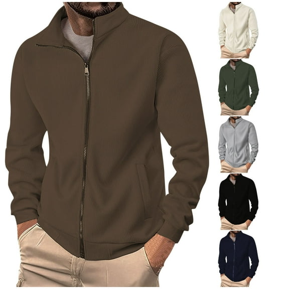 BiZtdJrK Solid Corduroy Jackets for Men Lapel Full Zip Long Sleeve Casual Jacket Comfy Casual Fall Outerwear with Pockets Beige M