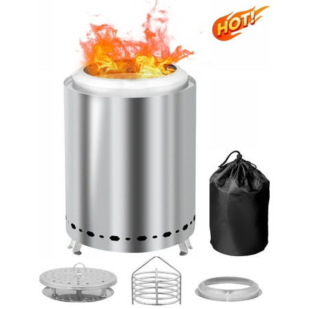 Camping Stove for Outside, 10'' Portable Firepit Smokeless, Mini Tabletop Fire Pit Stainless Steel, Outdoor Solo Fire Stove for Marshmallows, with Carry Bag