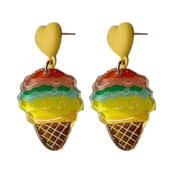 BNNG Retro School Days Stud Earrings Summer Ice Girly Cute Earrings Pink Ice Fun Acrylic Ear Clips Hammered Metal Hoop Earrings Elegant Minimalist Earrings For Women