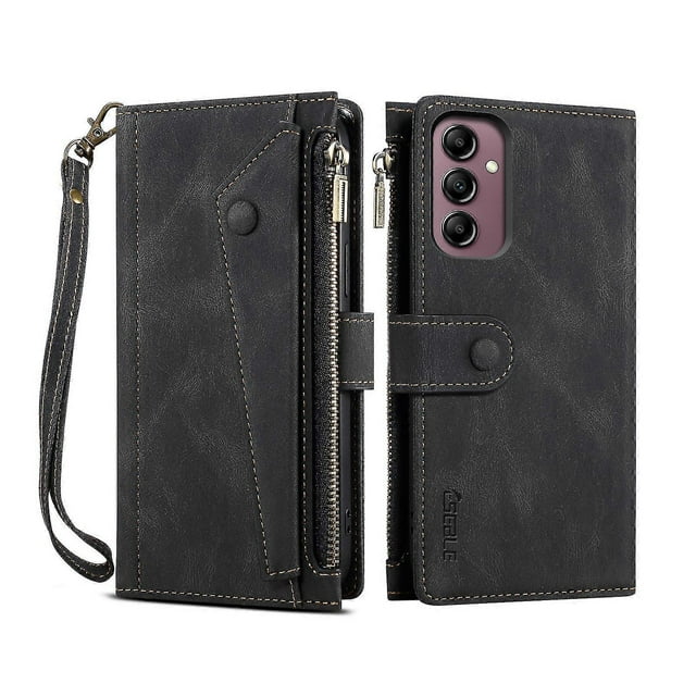 Leather Phone Case for Samsung Galaxy S23 FE Zipper Pocket RFID Blocking Wallet Stand Cover