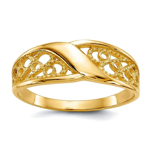 10k Solid Yellow Gold Polished Filigree Ring Size 7.00-Ring for Women - 1.3 Grams