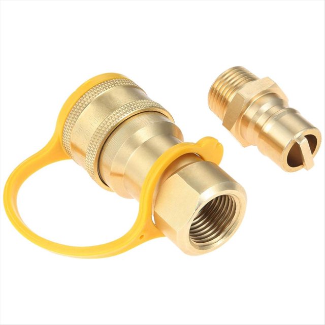 Gas Quick Connect Kit,Disconnect Connector with Male Insert Plug,1/2 Inch Natural Gas Propane Quick Connect Adapter,1x 1/2inch Gas Quick Connect kit,Gold