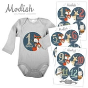 Modish Monthly Baby Stickers, Boy, Woodland Animals, Fox, Bear, Deer, Rabbit, Baby Photo Prop, Baby Shower Gift, Baby Book Keepsake