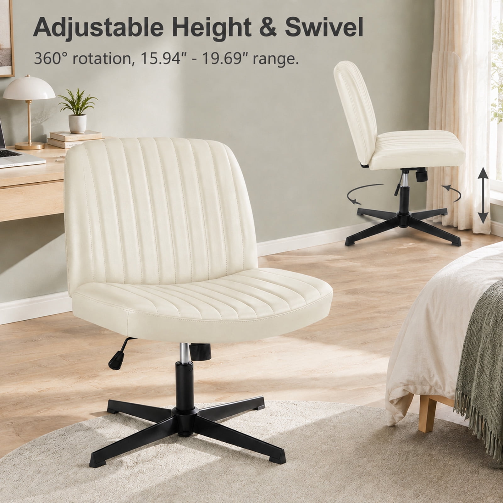 Alvantor Criss Cross Office Chair, No Wheels Armless Swivel, Wide Seat Criss Cross Chair for Home Office & Reading Room