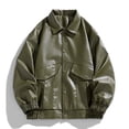 thumbnail image 2 of HOOMEUMY Men Daily Basic Tops Outdoors Loose Lapel Coat Soft Solid Versatile Leather Jacket, 2 of 9