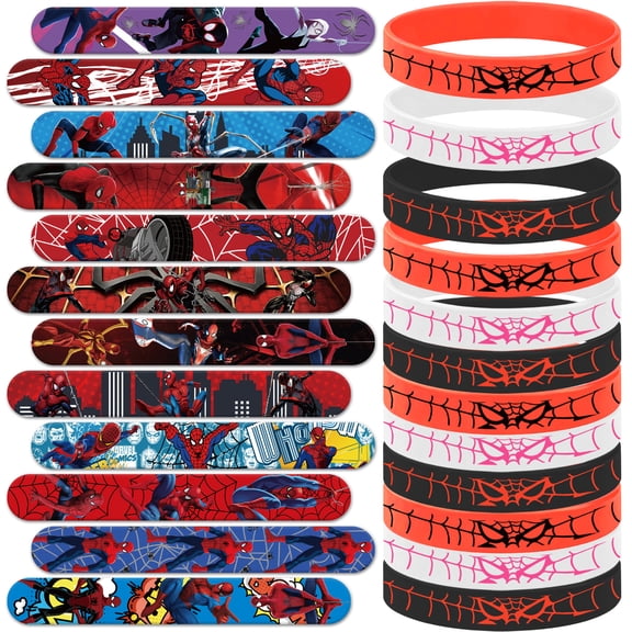 48 Spidey & His Amazing Friends Party Set -24 Spidey Bracelets and 24 Spidey Pop Rings, Spidey themed birthday supplies, baby shower gifts, classroom rewards, and children's party decorations