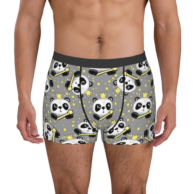 Fotbe Panda With Crown And Stars Calzoncillos Tipo Boxer con Bolsa de Soporte Total para Hombre, X-Temp Fresco, Transpirable y de Secado Rápido-X-Large
