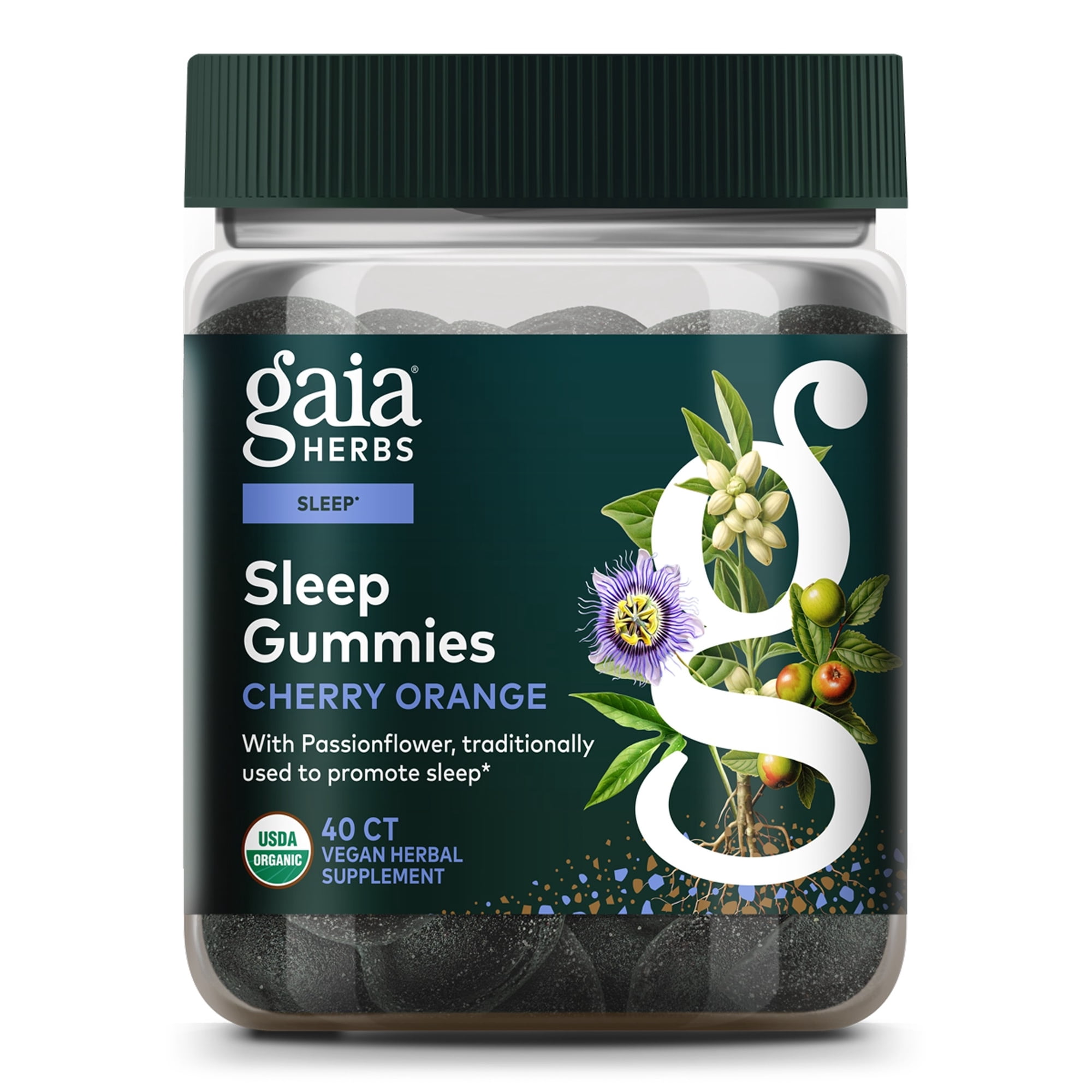 Gaia Herbs Sleep Gummies- Sleep Support*- Ashwagandha, Reishi Mushroom & Passionflower- USDA Certified Organic, Non-GMO Project Verified, Gluten Free - Cherry Orange - 40 Vegan Gummies (20 Servings)