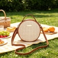 thumbnail image 6 of Woven Crossbody Bag Round Lightweight Casual Shoulder Handbag, Lightweight Spacious Design Versatile Carry Style, for Shopping Travel Daily Beach Women Use, 6 of 6
