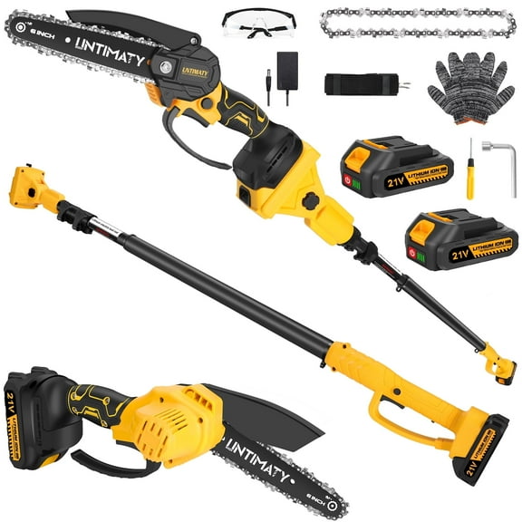 UMTIMATY Cordless Pole Saw,6 Inch Brushless Pole Chainsaws Mini Handheld Chainsaw with 2 x 2.0Ah Batteries,14.1 FT Max Extension Pole Saw for Tree Trimming