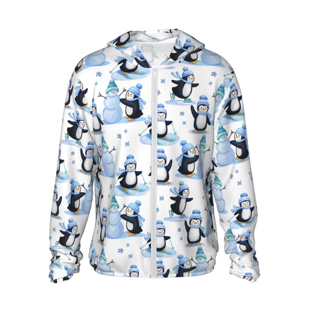 Balery Playful Penguins and Snowmen Sudadera ligera de manga larga con capucha y protección solar UPF 50+ para hombre y mujer, ideal para pesca y running-Medium