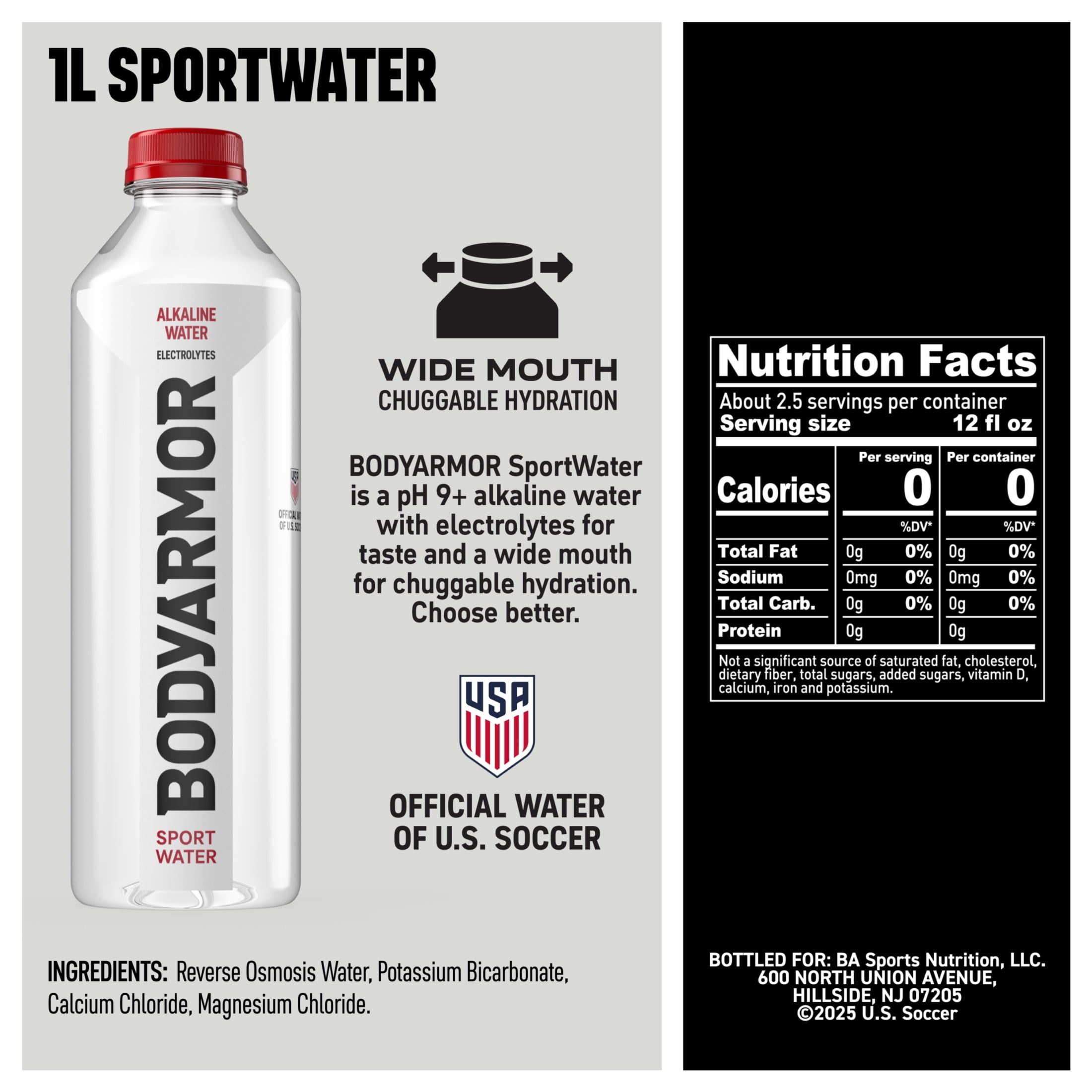 BODYARMOR SportWater Electrolyte Sports Drink Bottles, 1 Liter, 6 Pack