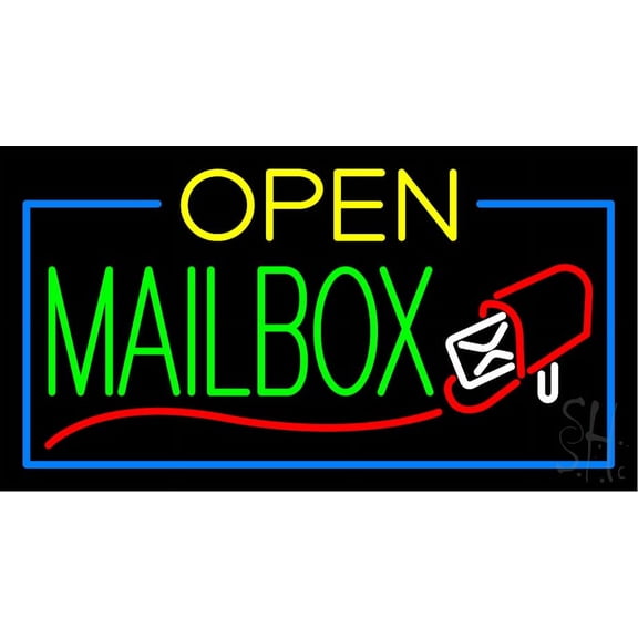 Mailbox Open LED Neon Sign 20 x 37 - inches, Black Square Cut Acrylic Backing, with Dimmer - Bright and Premium built indoor LED Neon Sign for Store interior and stroefront