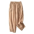 thumbnail image 4 of Endives Linen Pant Women Bloomers Drooping Pants Wide Leg Pants High Waist Loose Slim Casual Cropped Pants Straight Leg Baggy Pants Pink, 4 of 6