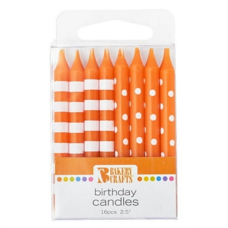 16 Orange Stripes and Dots Candles