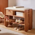 thumbnail image 3 of Taburete de cambio de zapatos de madera maciza de 2 capas, gabinete de zapatos asiento de entrada, banco de bolsa suave de alta elasticidad, muebles modernos para pasillo, 3 of 4