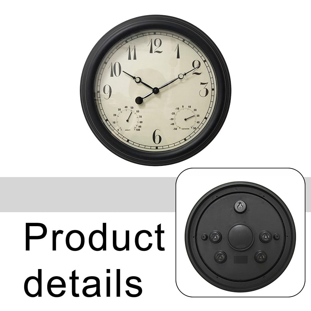 15 Inch Waterproof Clock With Thermometer And Hygrometer For Garden Use