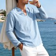 thumbnail image 6 of Men's Cotton Linen V Neck Shirt Casual Long Sleeve Solid Color Summer Beach Tops, 2XL, 6 of 7