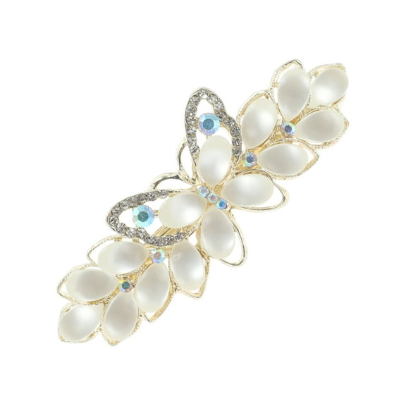 Unique Bargains 1 Pc Butterfly Wings French Barrette Hair Clips Hairdo Clip for Home Gold Tone White
