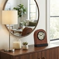 thumbnail image 3 of Faux Leather Arched Clock for Living Room Decor - Decorative Small Desk Clock for Office, Entryway Table, and Mantel - Home Decor Accent for Bedroom, Dorm, and Kitchen Counter - 9", Brown & White, 3 of 13
