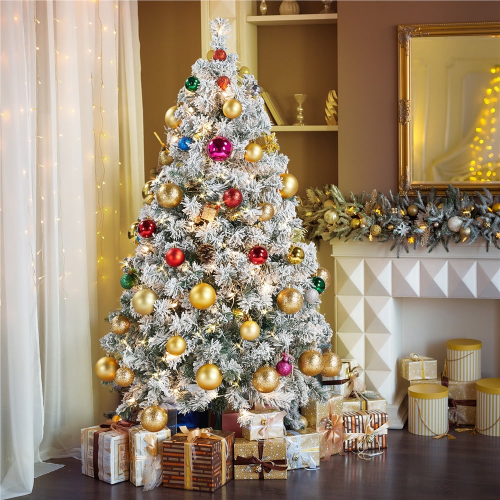 Alden Design 4.5 ft Pre-lit Flocked Christmas Tree with Warm Lights, Frosted White