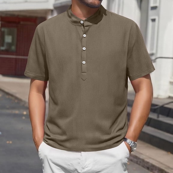 Aobny Shirts Plain Button Linen Mens Clothes Big & Tall Collared Short Sleeve Polos Men T Shirts,Green,L