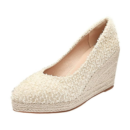 

Sandals Women Thick Soled Slope Heel Shoes The Flax Beige 37