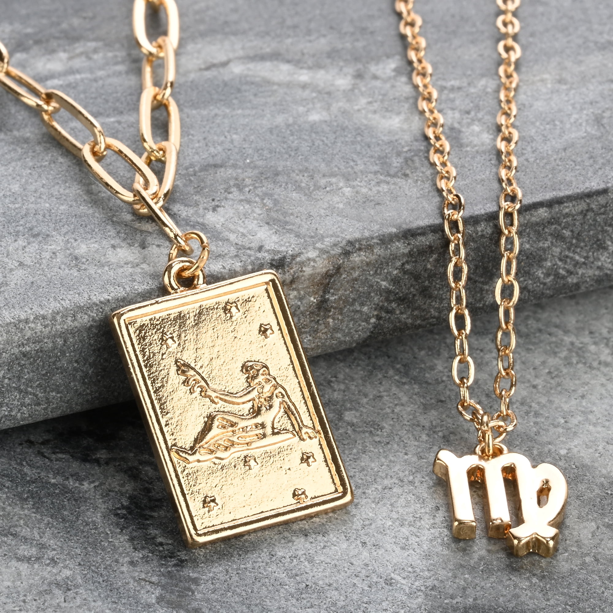 Claire's Teen Girls Gold Zodiac Virgo Necklace Set, Lobster Closure, 2-Pack