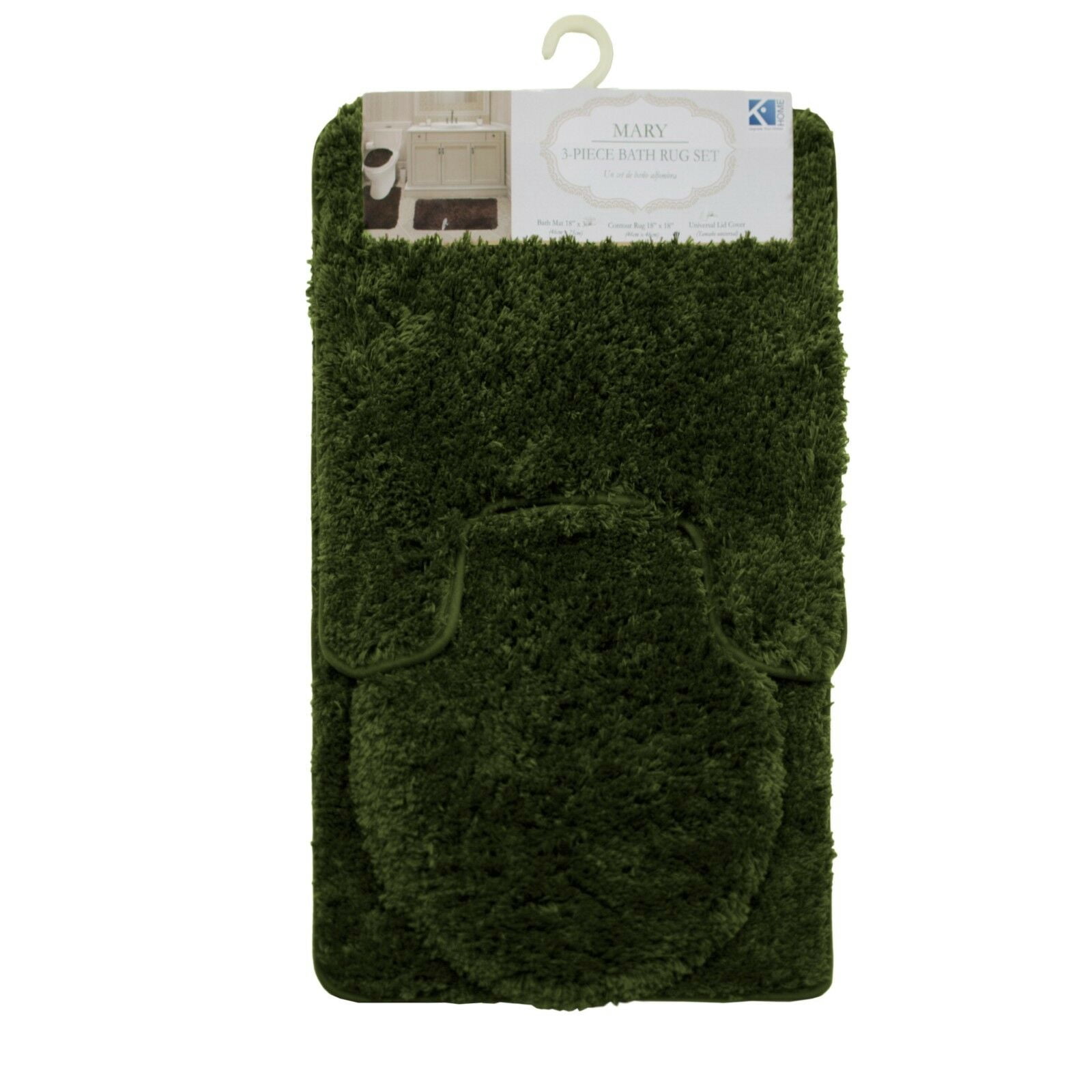 Mary 3 Piece Bathroom Rug Set, Luxury Soft Plush Shaggy Thick Fluffy Microfiber Bath Mat, Countour Rug, Toilet Seat Lid Cover, Non-slip Rubber Back, Floor Mats Water Absorbent, Sage