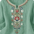 thumbnail image 6 of Women Fahion Trendy Sawvnm Embroidered Tops For Women 3/4 Sleeve Boho Linen Shirts Plus Size V Neck Tunic Peasant Clothes Mint Green M, 6 of 8