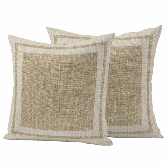 2 Pack Outdoor Waterproof Throw Pillow Covers,Farmhouse Vintage Linen Decorative Square Pillow Case Patio Pillowcases for Chair Couch Sofa 16x16in