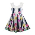 thumbnail image 1 of Girls Dress Turn-Down Collar Tulip Striped Print Chiffon 8 Years, 1 of 4