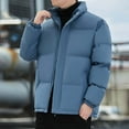 thumbnail image 2 of LpwkSSA Men's Down Coats Plus Size Solid Color Casual Outdoor Hooded Zip Button Cotton Padded Jacket Long Sleeve Winter Thick Warm Parka Coat Blue M, 2 of 5