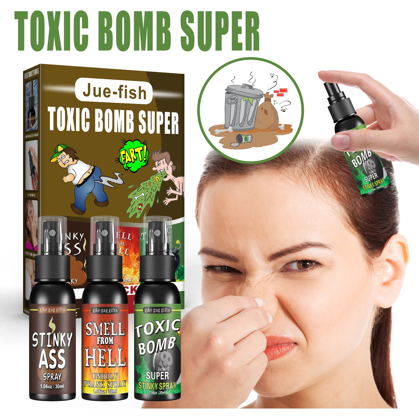 Nasty Smelling 3 Pack - Stinky Ass Fart Spray - Toxic Bomb - Smell from  Hell Funny Prank Toys 