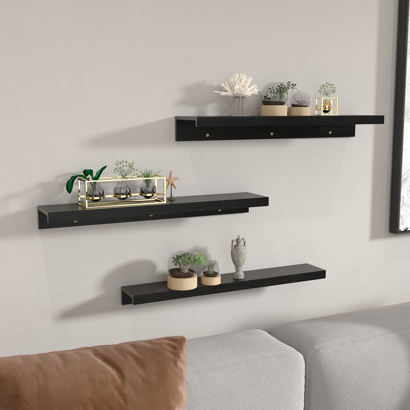 Giftgarden 36 inch Floating Shelves Set of 3, Wall Mounted Picture Ledge Shelf for Home, Office, Bedroom, Living Room, Kitchen Decor, Black