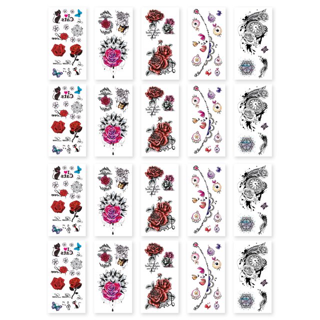 Kit de pegatinas de tatuajes temporales de 20 hojas, pegatinas de tatuaje para niñas y adultos, belleza