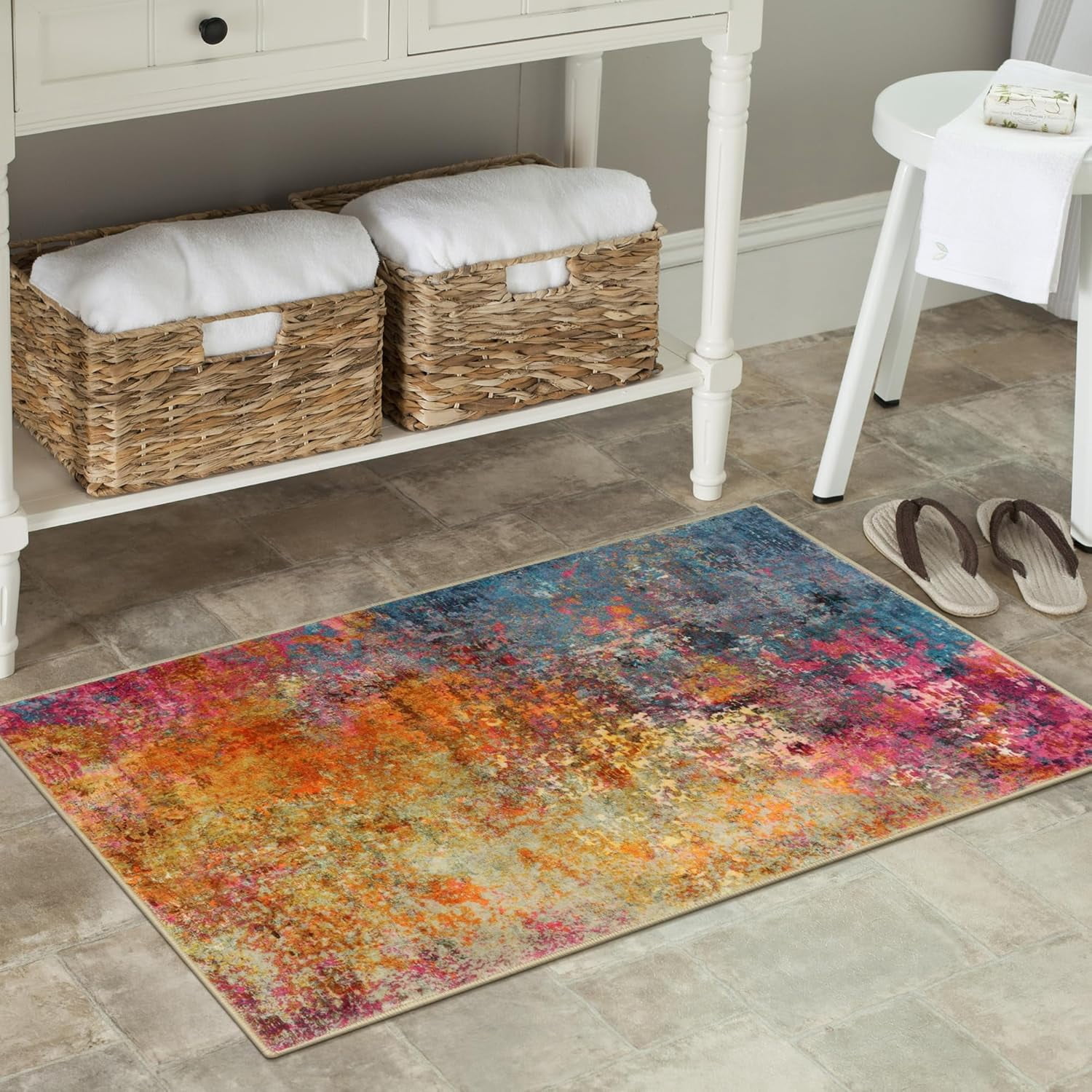 Moynesa 2'x3' Modern Abstract Area Rug,Galaxy Washable Small Front Door Rug for Entryway Mat Contemporary Faux Wool Non-Slip Soft Floor Indoor Carpet for Living Room Kitchen Bathroom RV