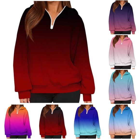Jsaierl Women's Half Zip Hoodies Loose Fit Gradient Hooded Sweatshirt Classic Pullover Cotton Long Sleeve Tops Early Fall Fashion S-2XL