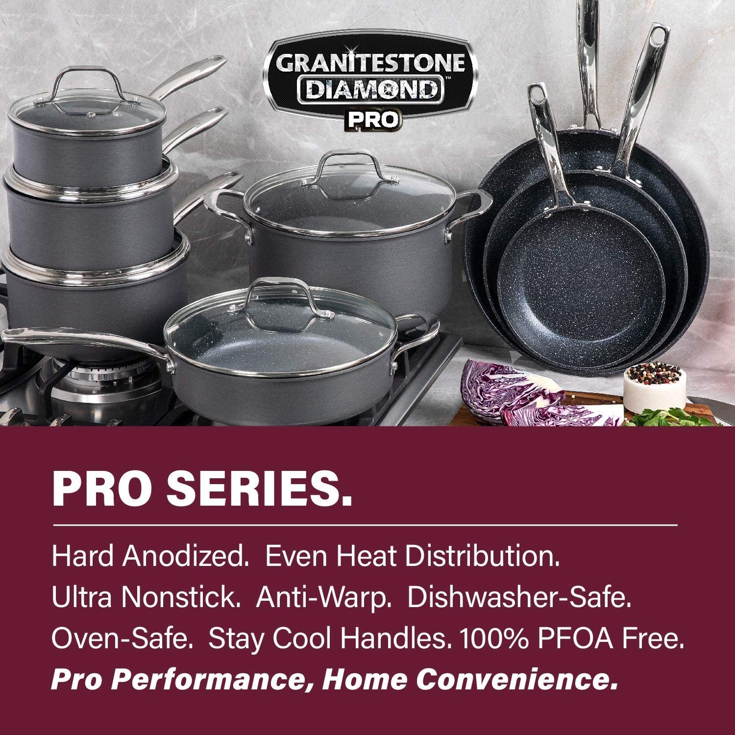 Granite Stone Pro Hard Anodized Pots and Pans Set Premium Nonstick Cookware Set Oven Dishwasher Safe 13Pcs - image 3 of 9