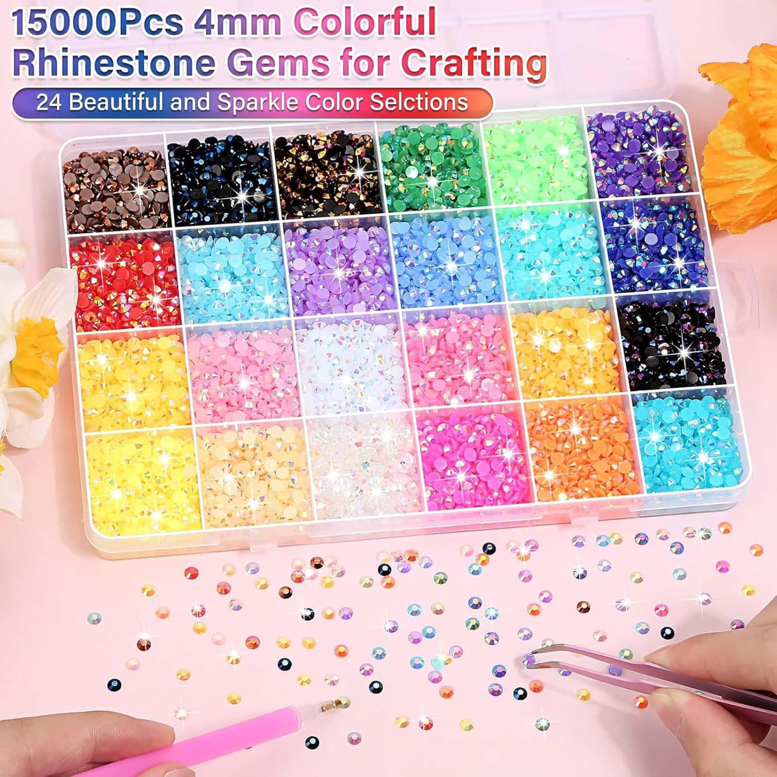 ERTZAE&nbsp;28 Color Resin Jelly Rhinestones For Bedazzling,Flatback Gems For Crafting,Bedazzling Kit For Clothing Shoes Book Diamond Art