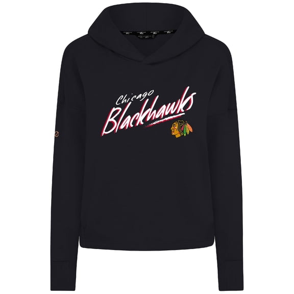 Women's Levelwear  Black Chicago Blackhawks Sweet Sizzle Tri-Blend Cropped Pullover Hoodie