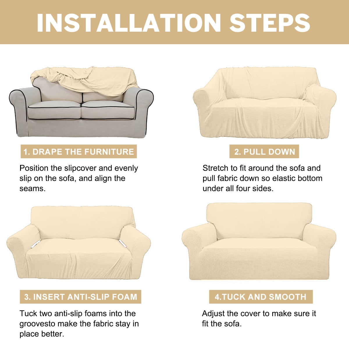Sanmadrola 100% Waterproof Sofa Cover Non Slip Couch Cover Stretch Slipcover Leakproof Couch Protector for Kids Dogs Cats Pets, Beige, Oversized Sofa