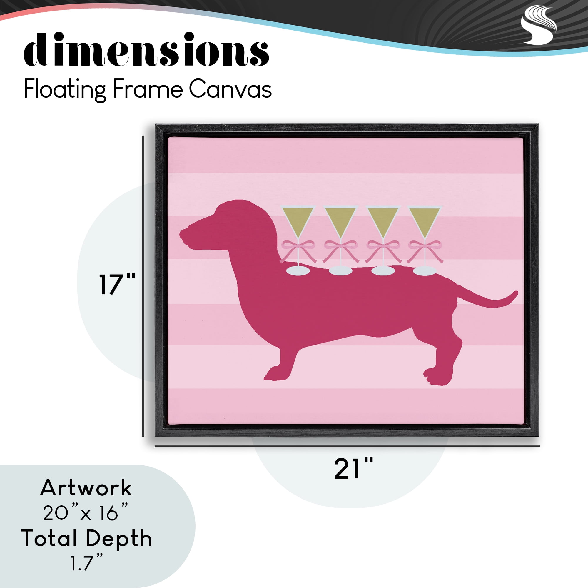 Stupell Industries Pink Dachshund With Martinis Black Framed Floater Canvas Wall Art, design by Lil' Rue
