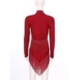 thumbnail image 4 of Xnihocha Women Latin Jazz Dance Performance Outfit Long Sleeve Shiny Tassel Hem Leotard Dress+Shorts Burgundy L, 4 of 7