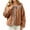 Khaki, variant on Women’s Peter Pan Collared Fuzzy Jacket Fleece Coat with Striped Trim