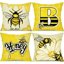 Summer Outdoor Throw Pillow Covers 18x18 Inch Set of 4 Bee Kind Honey Hive Decor Yellow Pillow Covers for Swing Garden Hammock Chair Sofa Bedroom