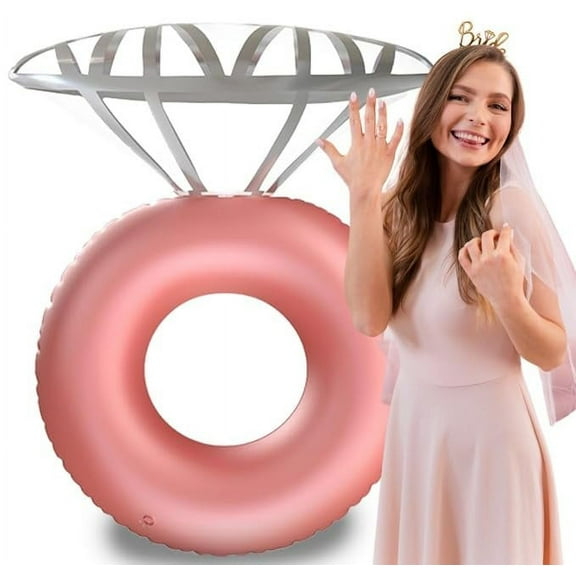 GRIP A POOL Inflatable Ring Pool Float Bachelorette, Rose Gold, 36" Ring & 20" Diamond
