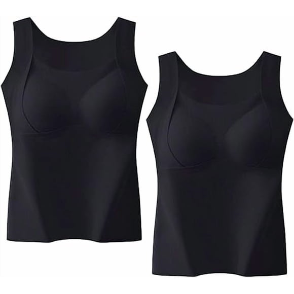 Thickened Warm Tank Top with Shelf Bra, Women's Thermal Tank Tops, 2 in 1 Thermal Tanks Tops Built-in Bra Thermals Underwear